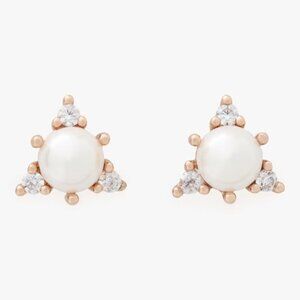 NWT KATE SPADE ♠️ You're A Gem Triangle Clear Rose Gold Studs Pearl earrings NEW